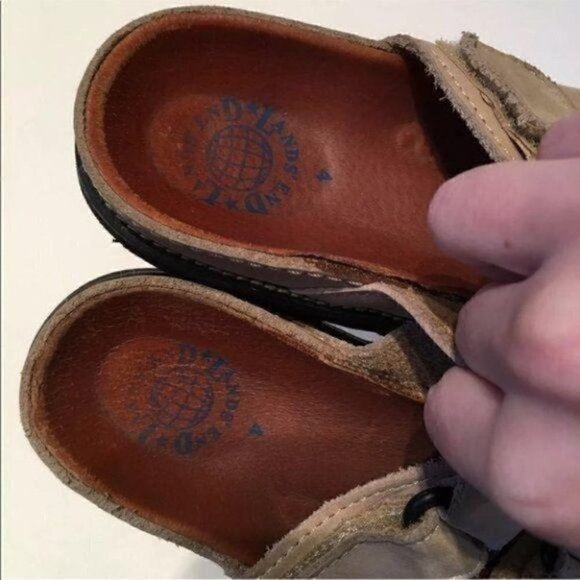 LandsEnd Sandals Size 4 Beige Suede Sticky Strap vintage 80s - Picture 9 of 11